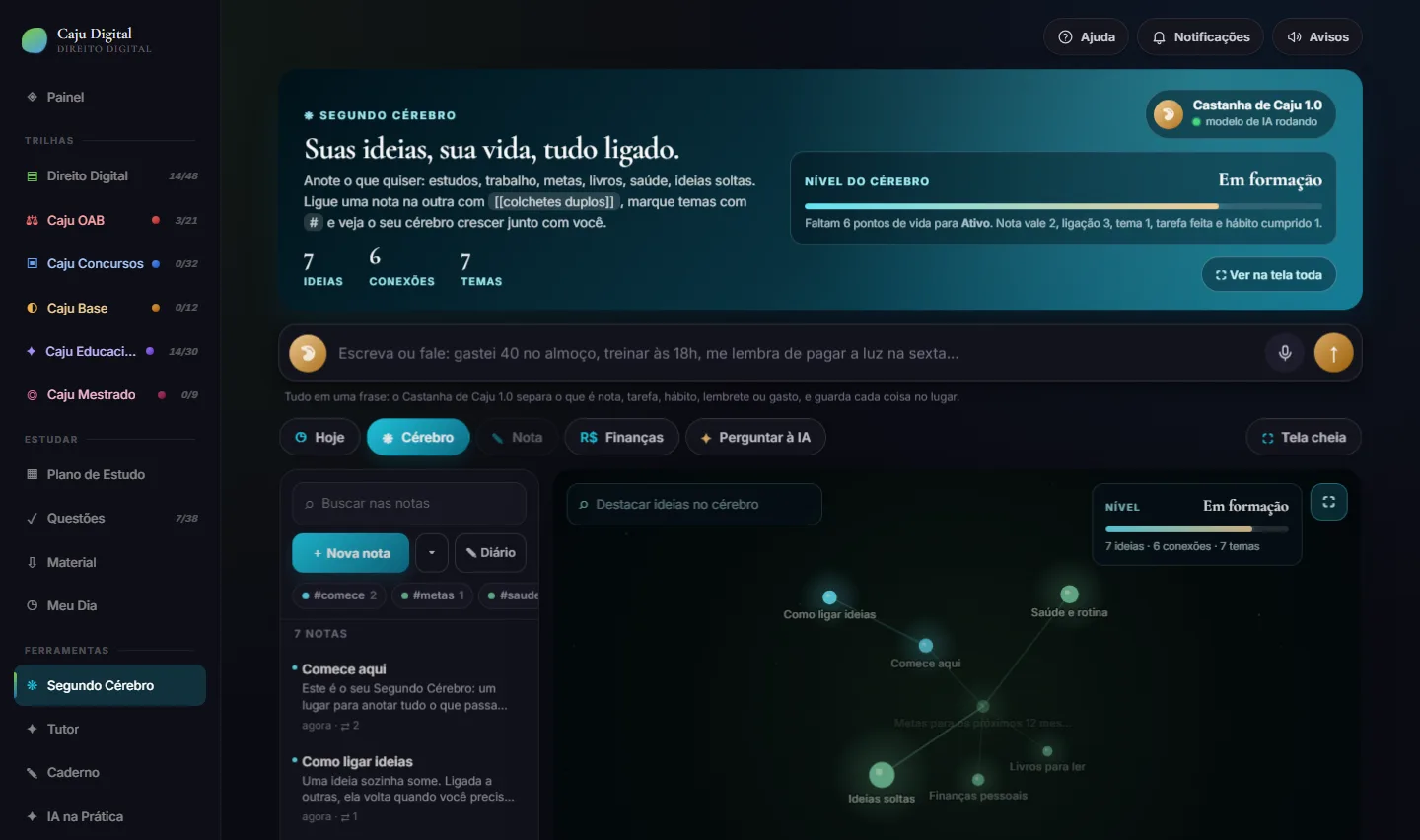 Segundo Cérebro da Caju Digital com a rede de anotações