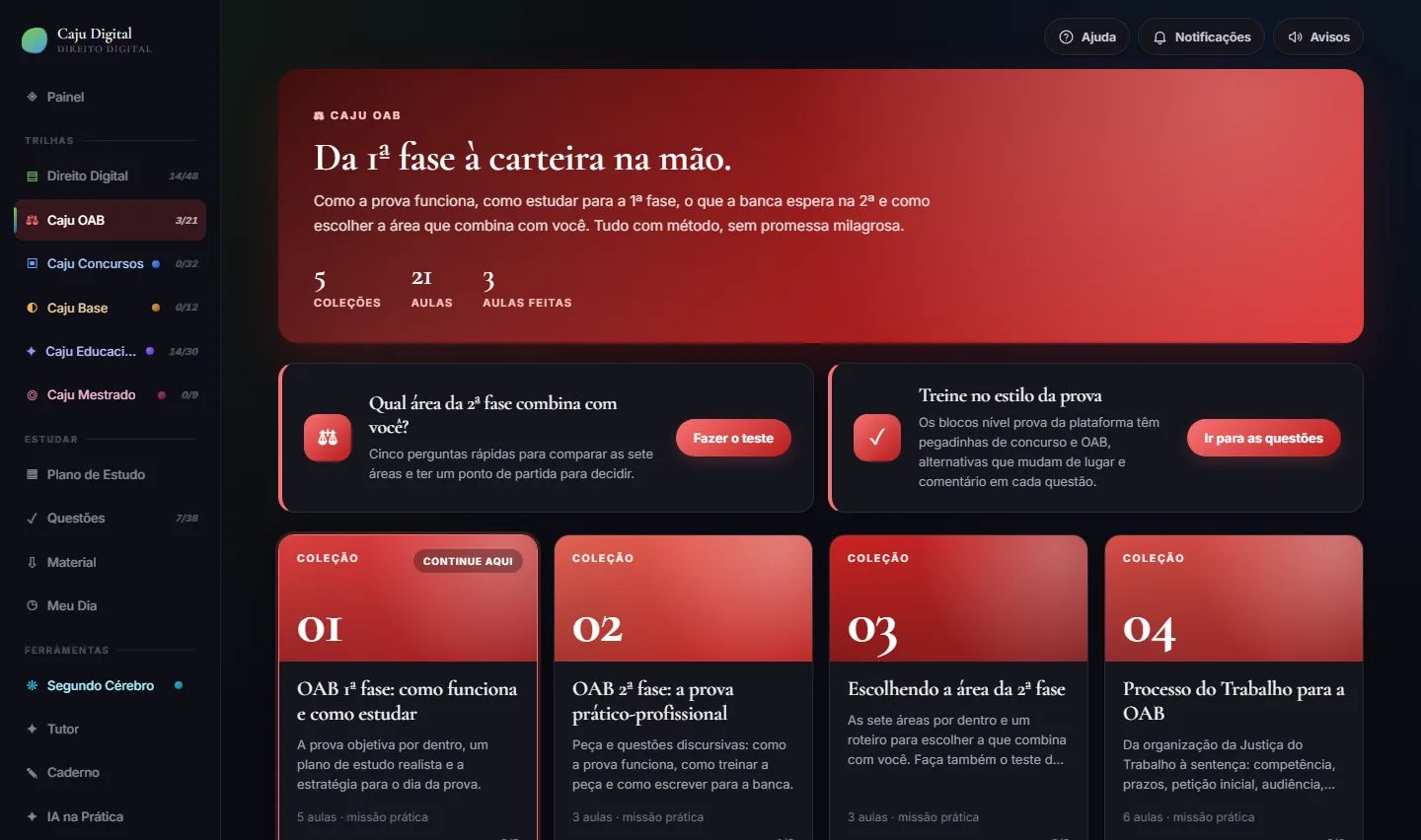 Tela do Caju OAB na plataforma Caju Digital