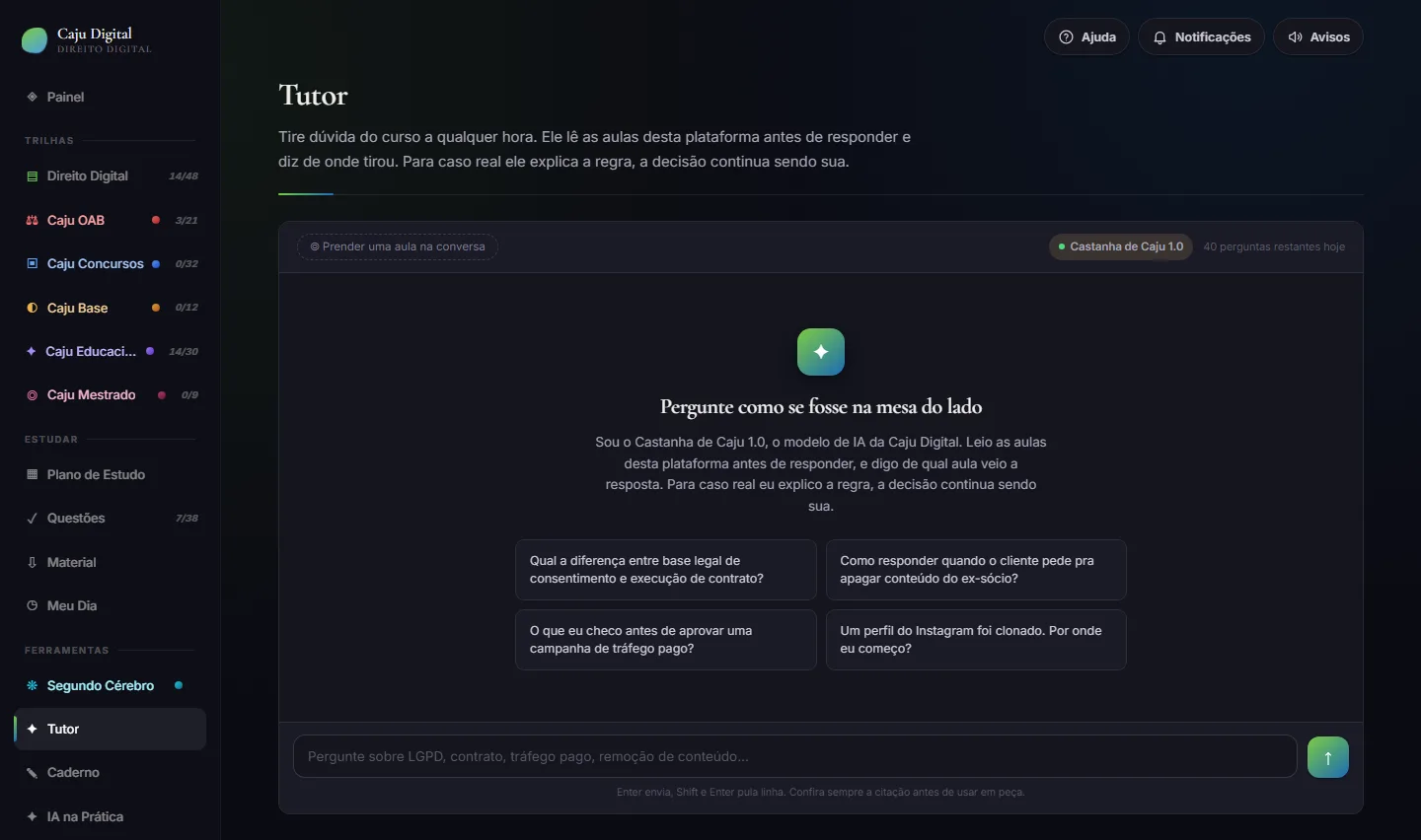 Tutor com IA da Caju Digital
